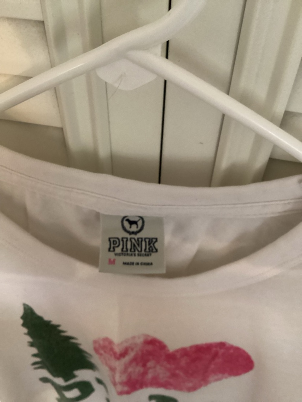 PINK Victoria's Secret White Tee with Pink Heart and Green Graphics - Picture 2 of 4